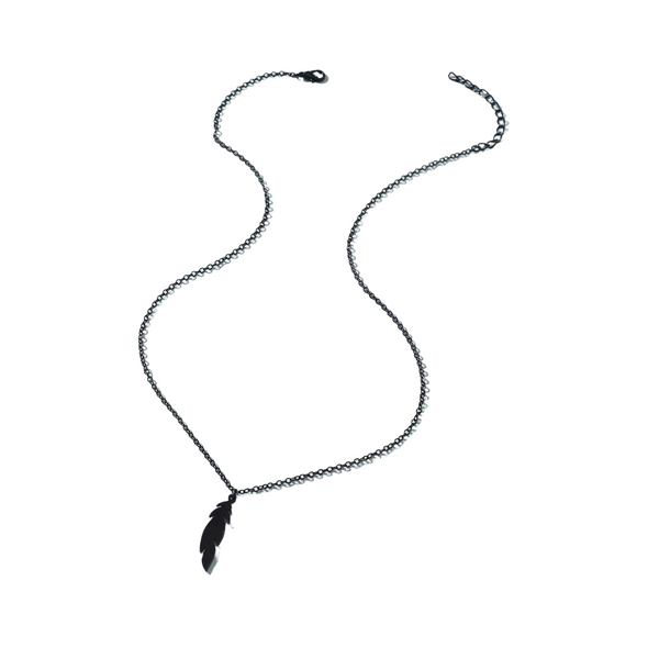 Men Feather Charm Necklace Black