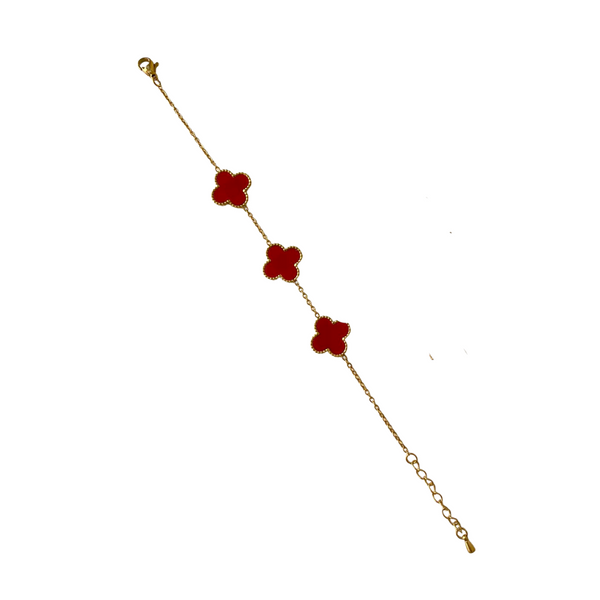 Clover Stainless steel Gold Plated Bracelet - Red