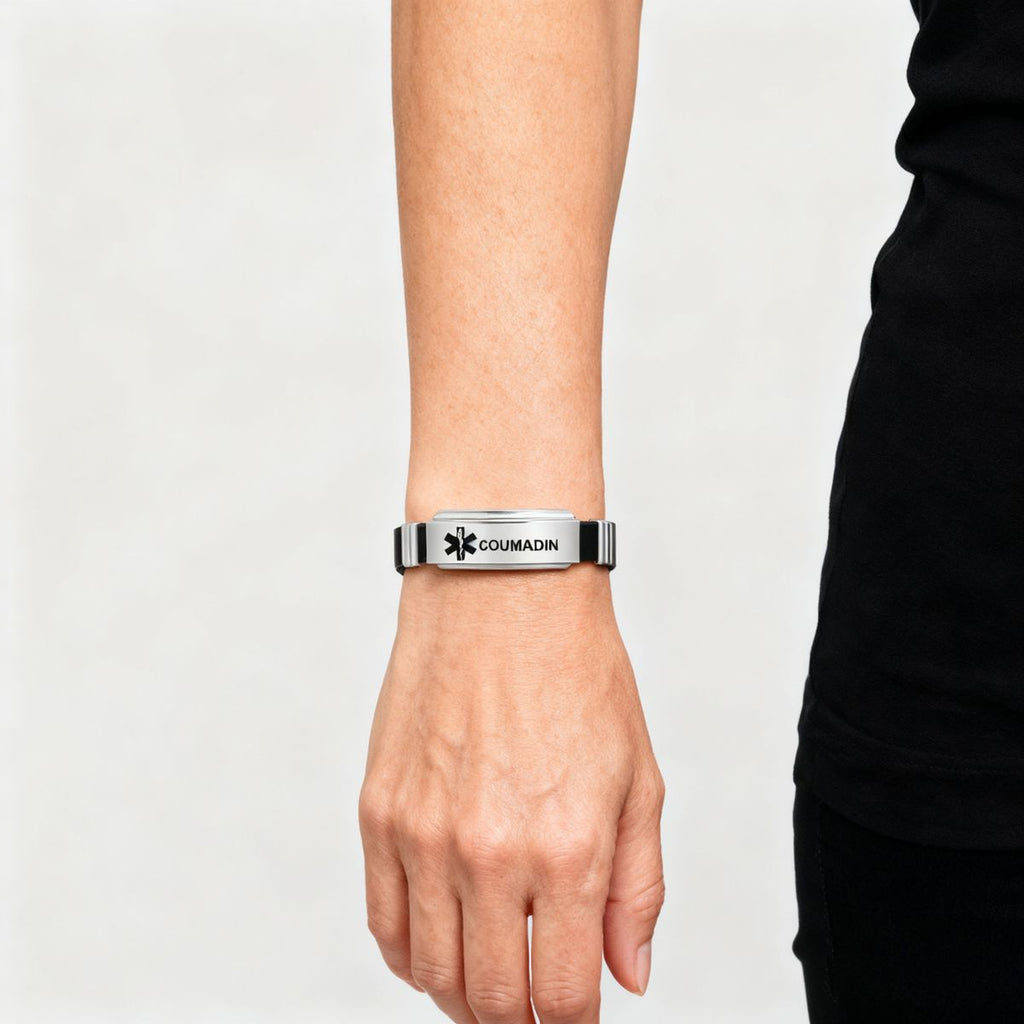 Unisex Silicone Medical Alert Identification Bracelet - Black