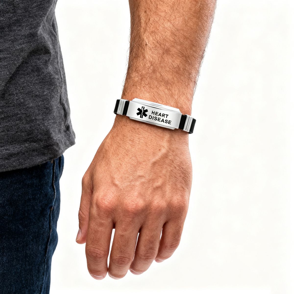 Unisex Silicone Medical Alert Identification Bracelet - Black