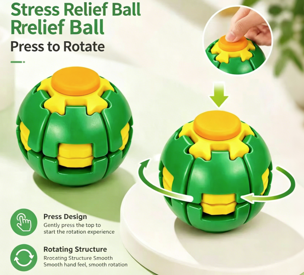 Suitable for Kids Adults, Push Spin Fidget Stress Relief Ball Toy