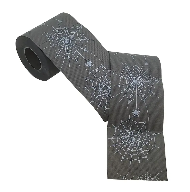 Happy Halloween Black Toilet Paper With Spider Webs