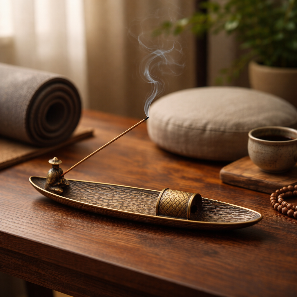 Metal Alloy Fisherman Incense Holder - Brown