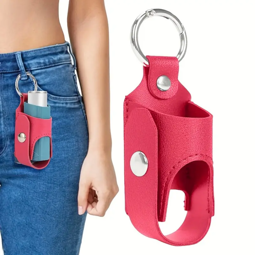 1pc Unisex Casual Faux Leather Keychain Pouches for Asthma Inhaler - Black