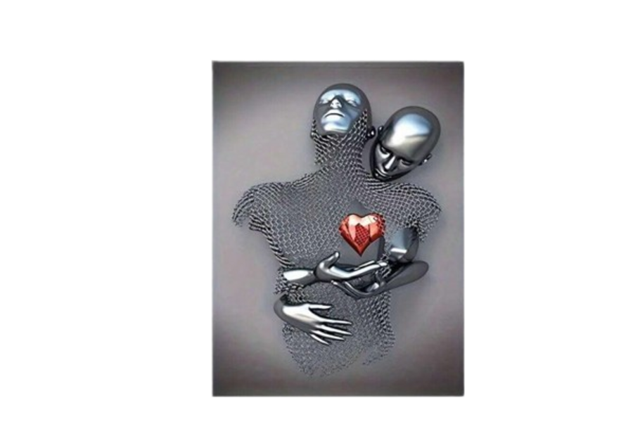 Abstract Couple with Red Heart - Canvas Art - 40cm x 30cm