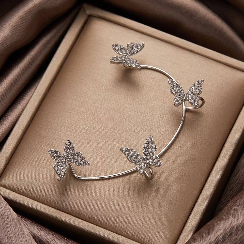 Butterfly Design Ear Cuff / Wrap With Inlaid Rhinestones