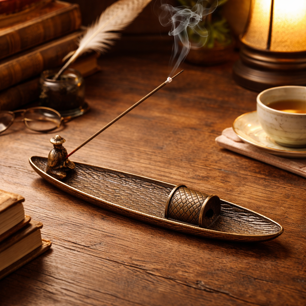 Metal Alloy Fisherman Incense Holder - Brown