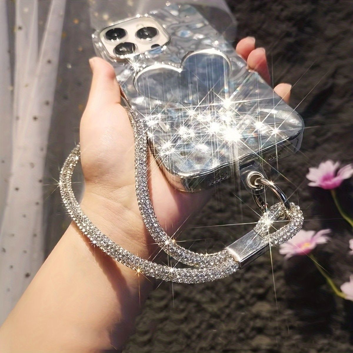 Silver Rhinestone Phone Lanyard - Universal