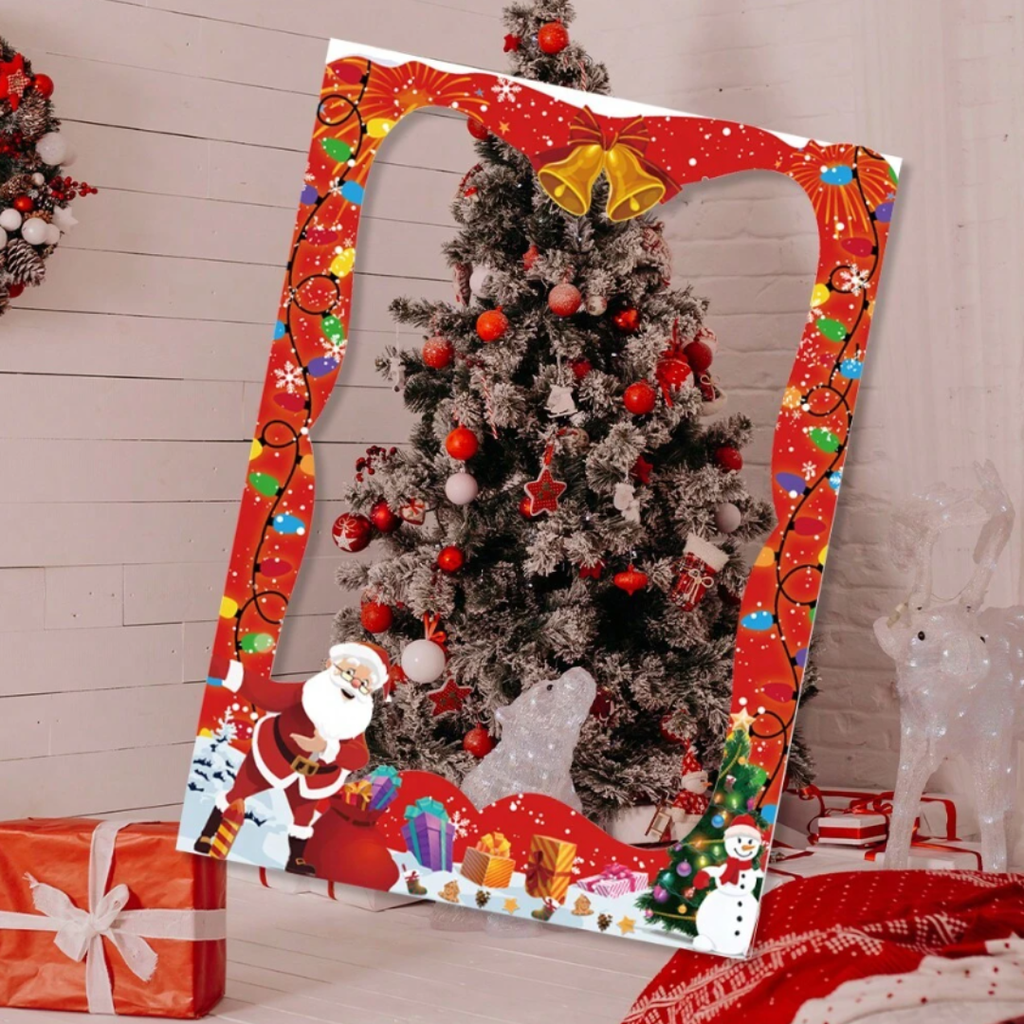 1pc Christmas Theme Material Photo Frame Decoration Banner Hanging