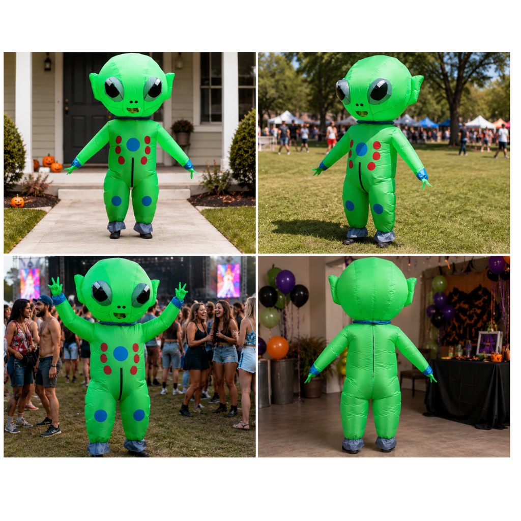 Inflatable Green Alien Costume with C-Shaped Antennae