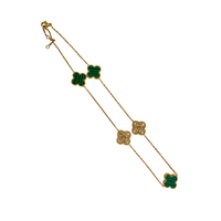 Clover Stainless Steel Gold Plated Necklace with Diamante Stones - Green