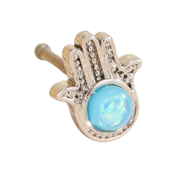 Turquoise Decor Hamsa Hand Design Nose Stud