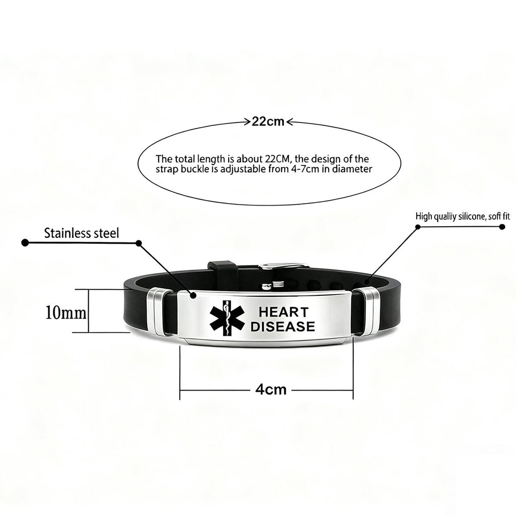 Unisex Silicone Medical Alert Identification Bracelet - Black