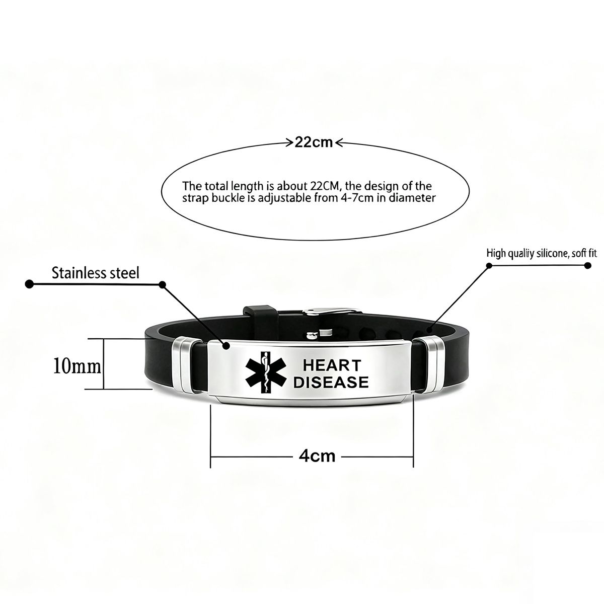 Unisex Silicone Medical Alert Identification Bracelet - Black