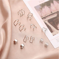 Fashion Clip On Adjustable Wrap Around Cartilage Cuff Earrings Set Of 12 - Silver