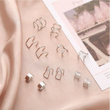 Fashion Clip On Adjustable Wrap Around Cartilage Cuff Earrings Set Of 12 - Silver