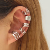 Fashion Clip On Adjustable Wrap Around Cartilage Cuff Earrings Set Of 12 - Silver