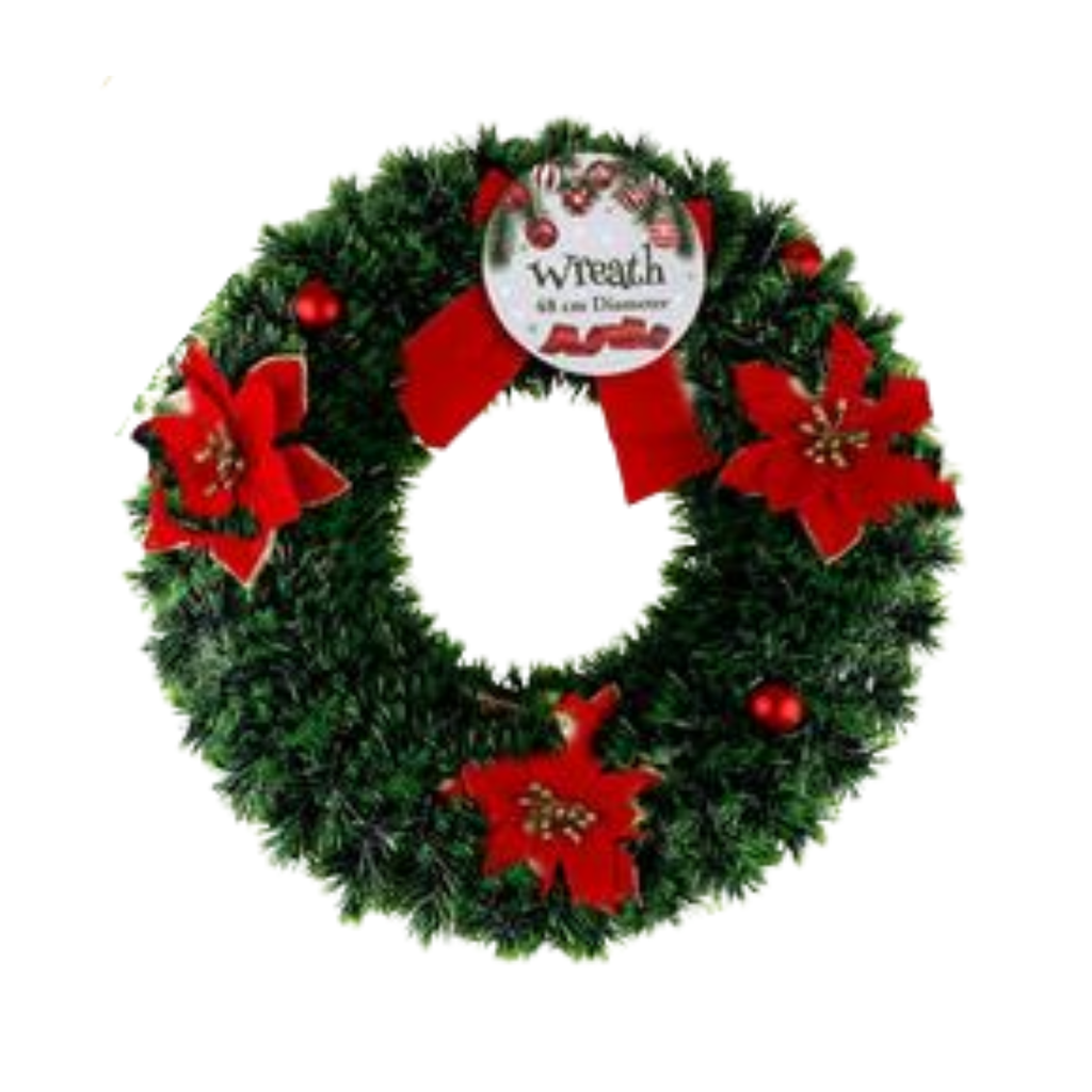 XMAS WREATH TINSEL 48cm ASSTD