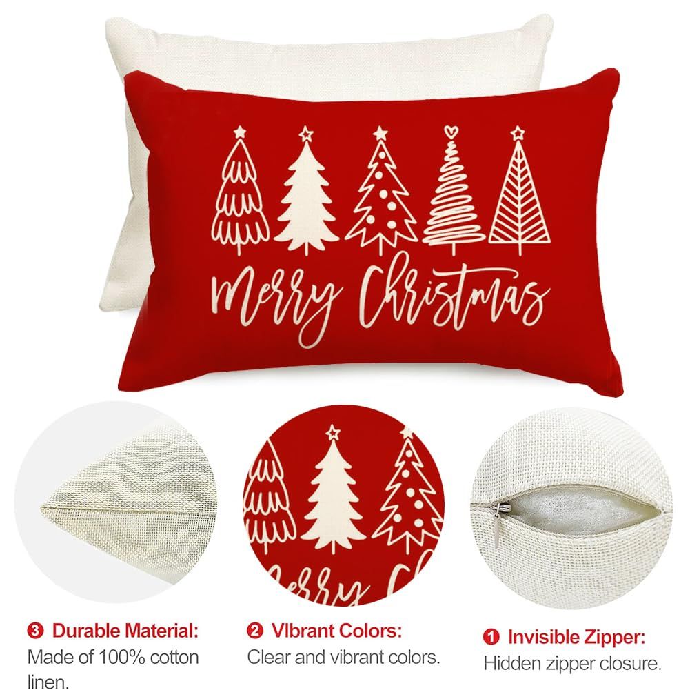 Merry Christmas Pillow Cover - Red Trees