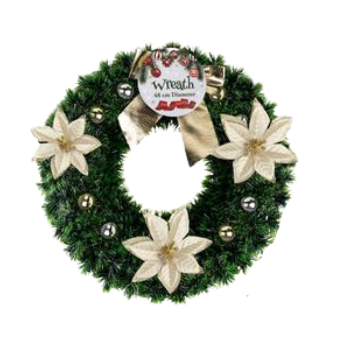 XMAS WREATH TINSEL 48cm ASSTD