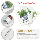 3pcs Watercolor Herb & Botanical Prints In Blue And White