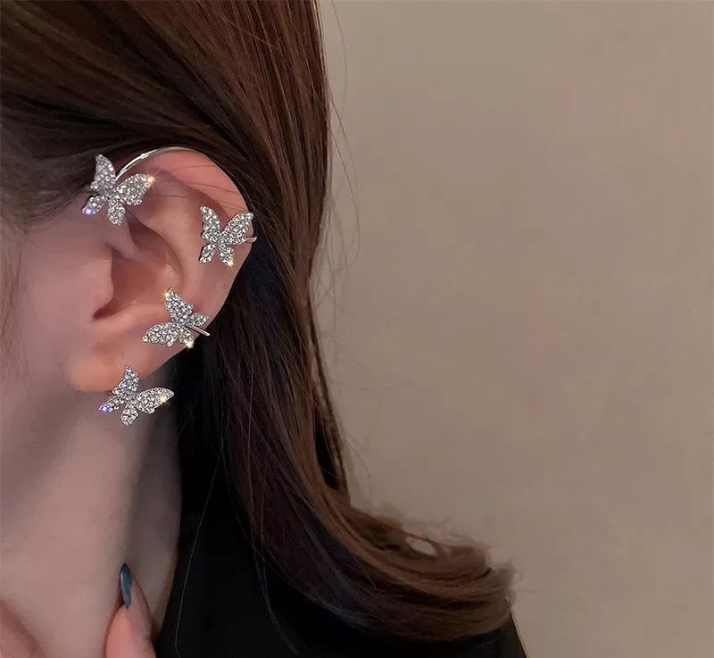 Butterfly Design Ear Cuff / Wrap With Inlaid Rhinestones