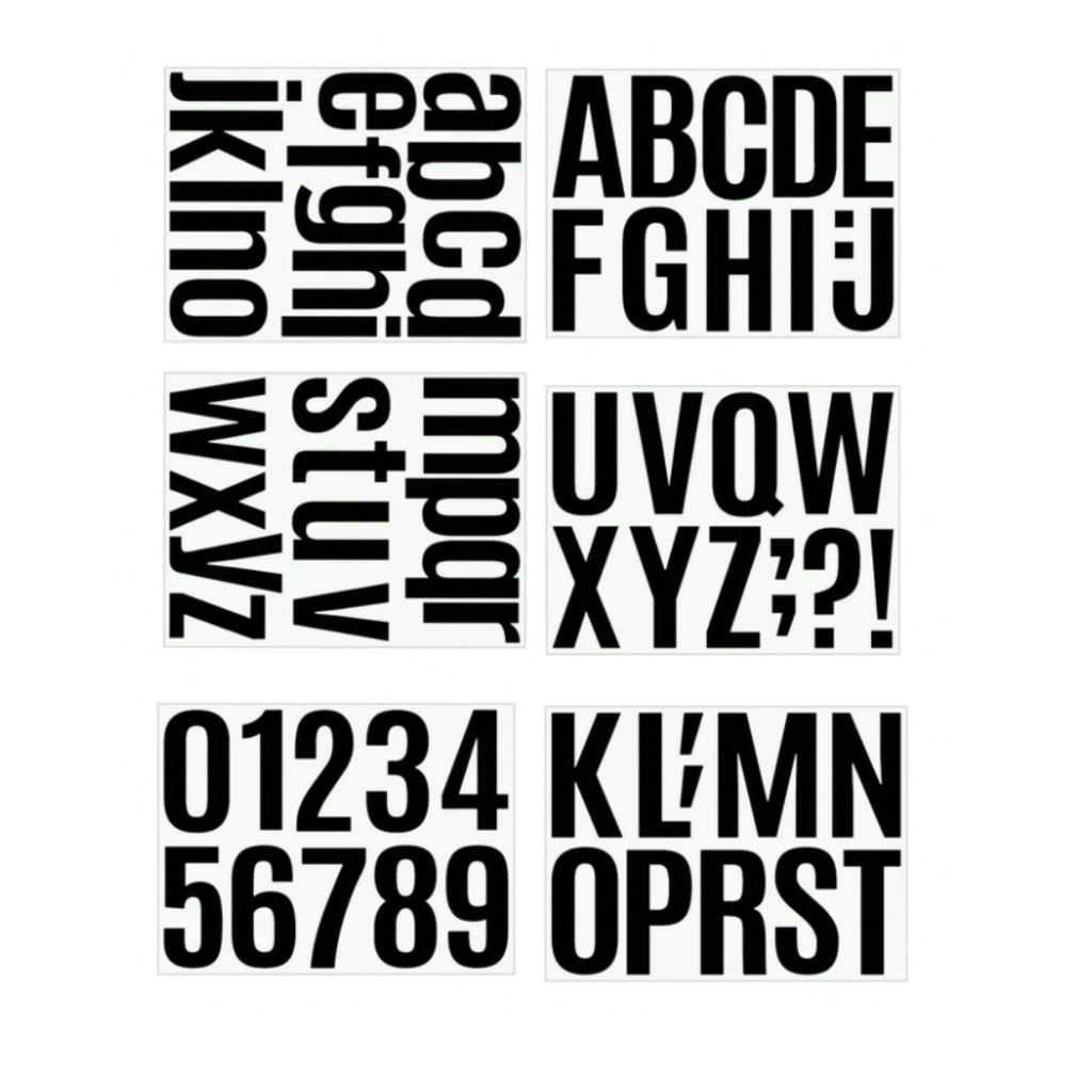 6pcs/Set Waterproof Vinyl Letter & Number Stickers Black