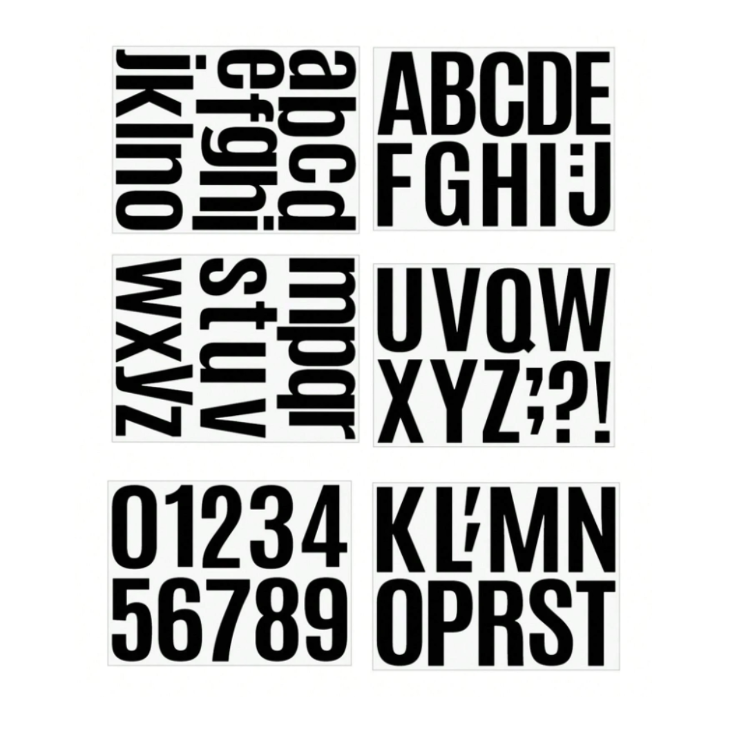 6pcs/Set Waterproof Vinyl Letter & Number Stickers Black