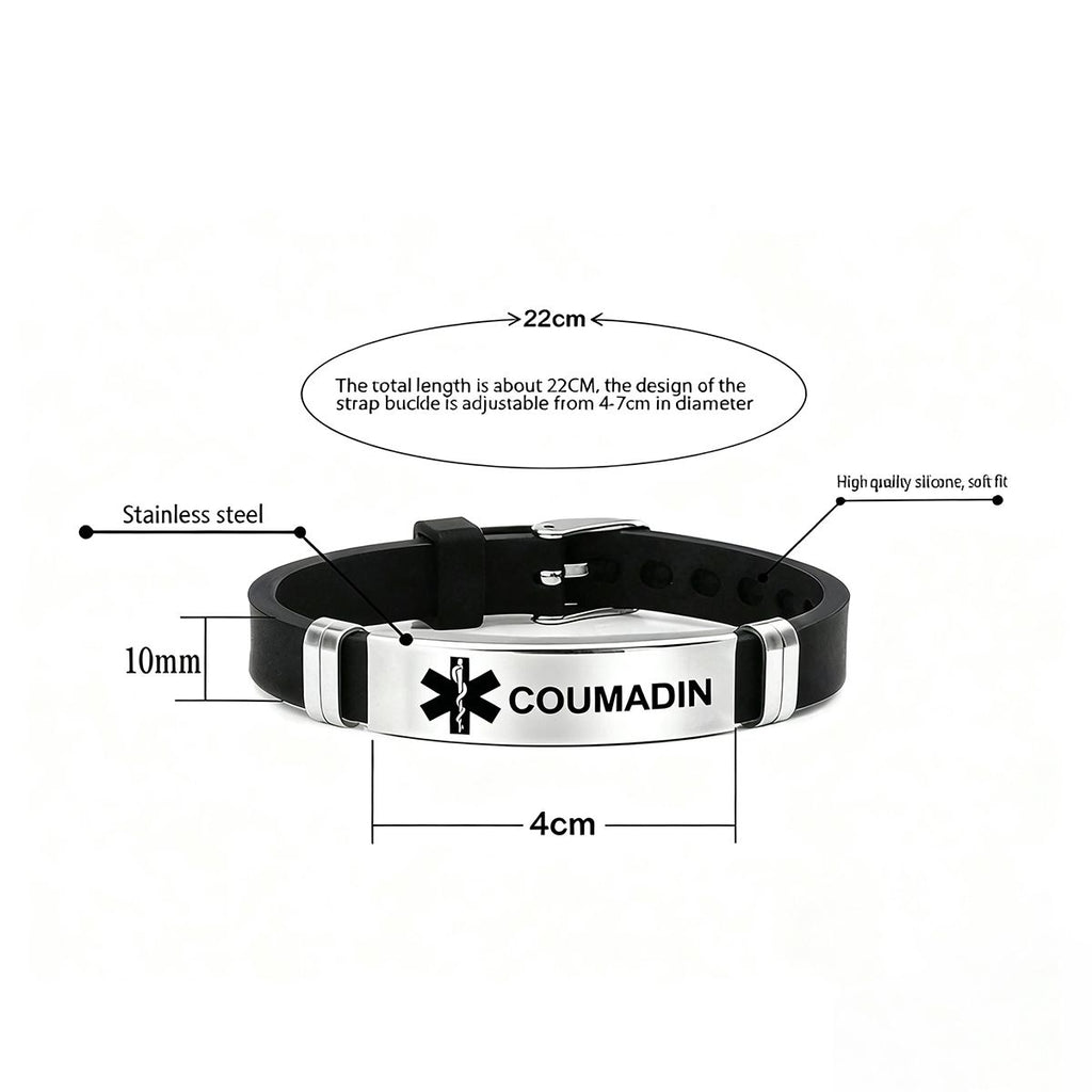 Unisex Silicone Medical Alert Identification Bracelet - Black
