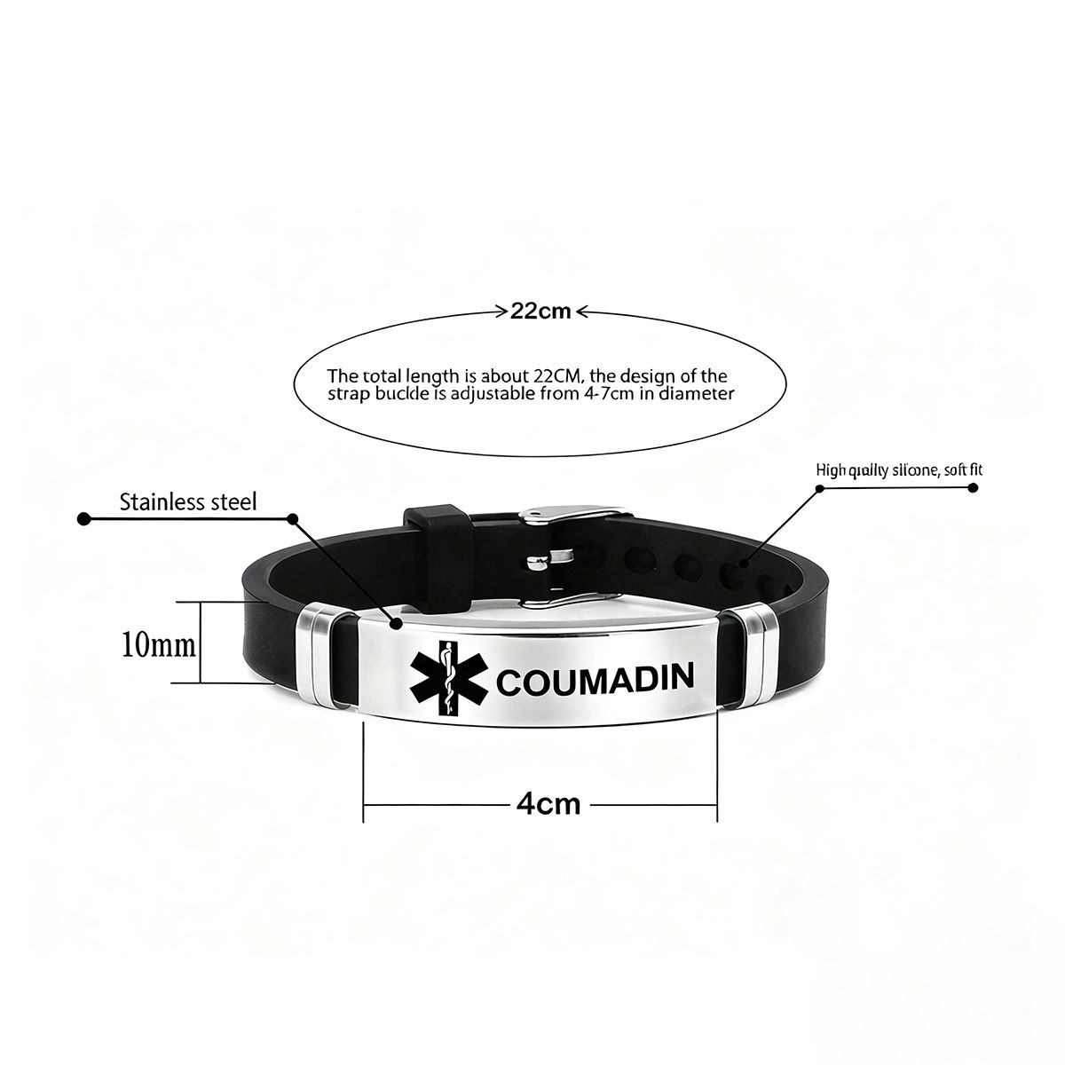 Unisex Silicone Medical Alert Identification Bracelet - Black