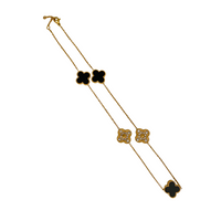 Clover Stainless Steel Gold Plated Necklace with Diamante Stones - Black