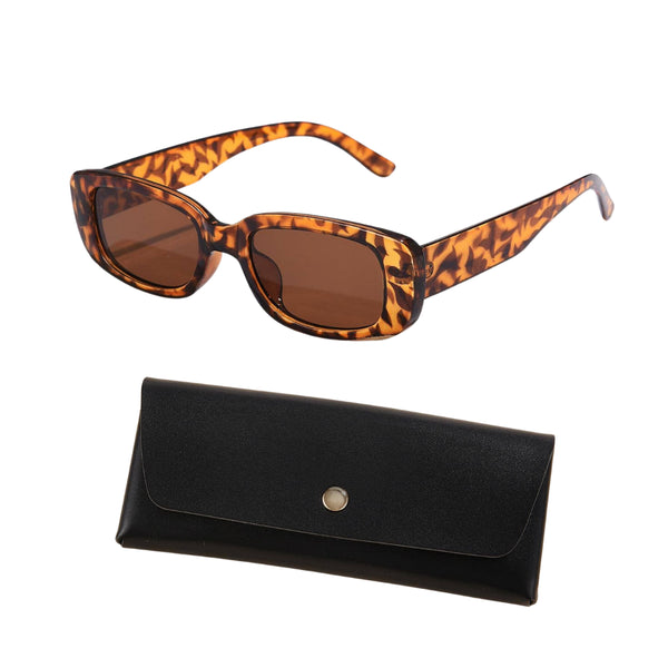 Women Square Frame Casual Sunglasses With Pouch - Brown