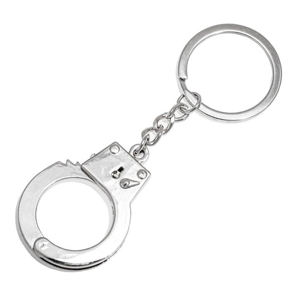 Mini Handcuffs Metal Keychain Keyring - Silver