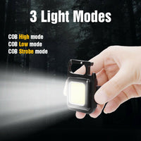 3 Light Modes Rechargeable COB Keychain Light With Bottle Opener