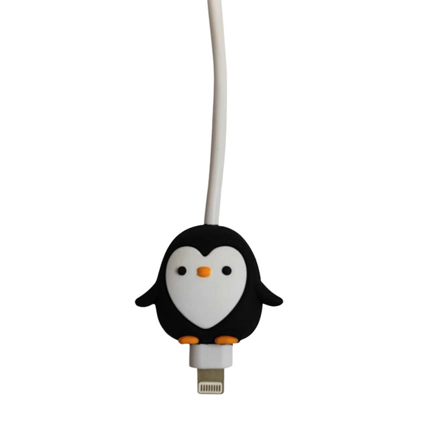 Cartoon Penguin Shaped Data Cable Protector - Black