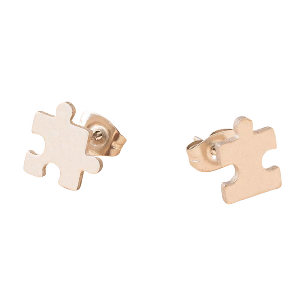Puzzle Decor Stud Earrings (Pair) - Silver