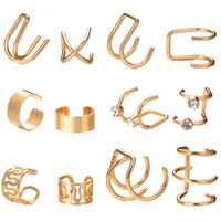 Fashion Clip On Adjustable Wrap Around Cartilage Cuff Earrings Set Of 12 - Gold Gold