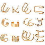 Fashion Clip On Adjustable Wrap Around Cartilage Cuff Earrings Set Of 12 - Gold Gold