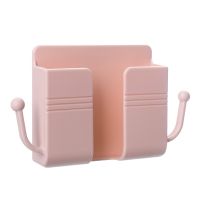 Wall Mounted Phone Holder Charging Stand Rack & Remote Shelf Self DIY - Pink Pink