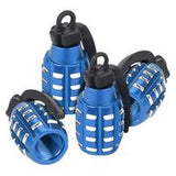 Grenade Tire Valve Stem Caps - Set of 4 - Silver Black