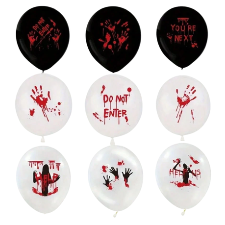 Horror Halloween Balloon Set - Bloodstains And Horror Phrases - 12-Inch