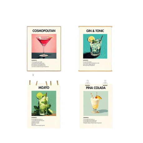 6 Cocktail Bar Cart Art Kitchen Poster