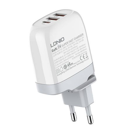 LDNIO 3 Port Charger - 2 Port USB & 1 Port Type-C - 65W Super Fast