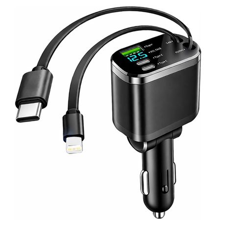 5 in 1 Retractable Car Charger,69W Ultra-Compact USB C Car Accessories