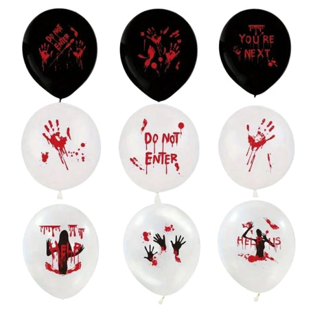 Horror Halloween Balloon Set - Bloodstains And Horror Phrases - 12-Inch