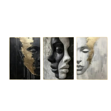 Abstract Face Trio Canvas Set - Framed