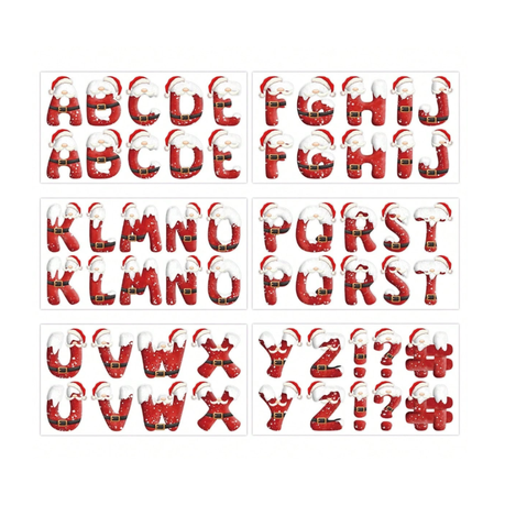 6 Pack Christmas Alphabet Stickers, Santa Hat Designs