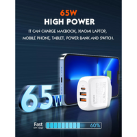 LDNIO - A3511Q - 3 Port Wall Charger With iPhone Cable 65W - White