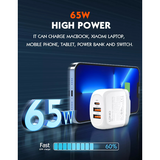 LDNIO - A3511Q - 3 Port Wall Charger With iPhone Cable 65W - White