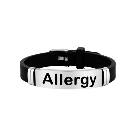 Allergies Medical Alert ID Bracelet - Stainless Steel, Silicone Band